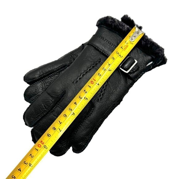 NWT Women’s Gloves Sz. 7 Shearling Black Leather Sheepskin Fur Lining & Trim - Picture 3 of 7